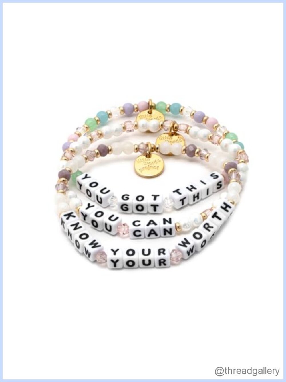 Handcrafted Beaded Bracelet Set of 3 with Inspirational Words
